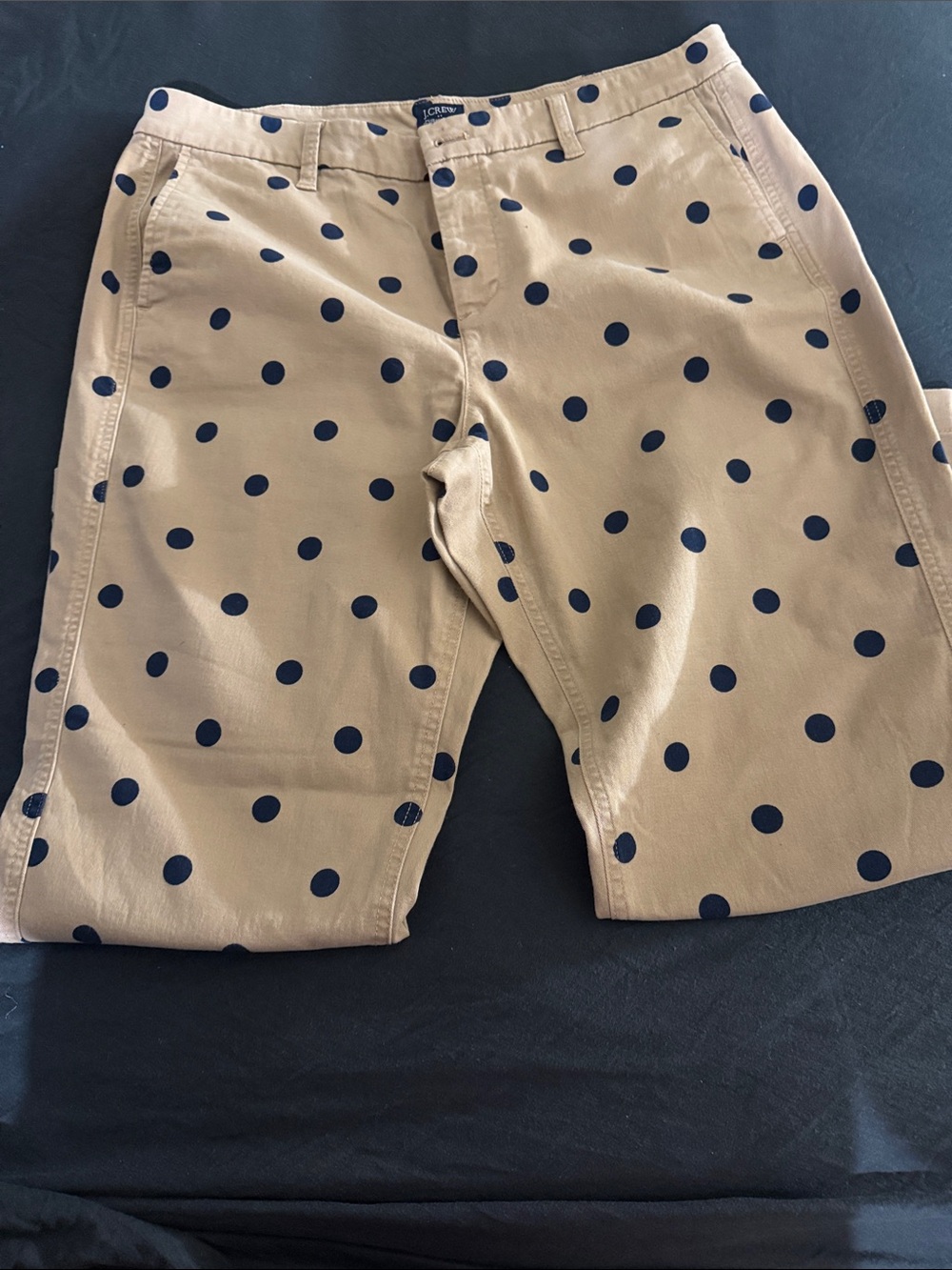 J. Crew Beige Straight-Leg Pants with Navy Polka Dots - Picture 2 of 3